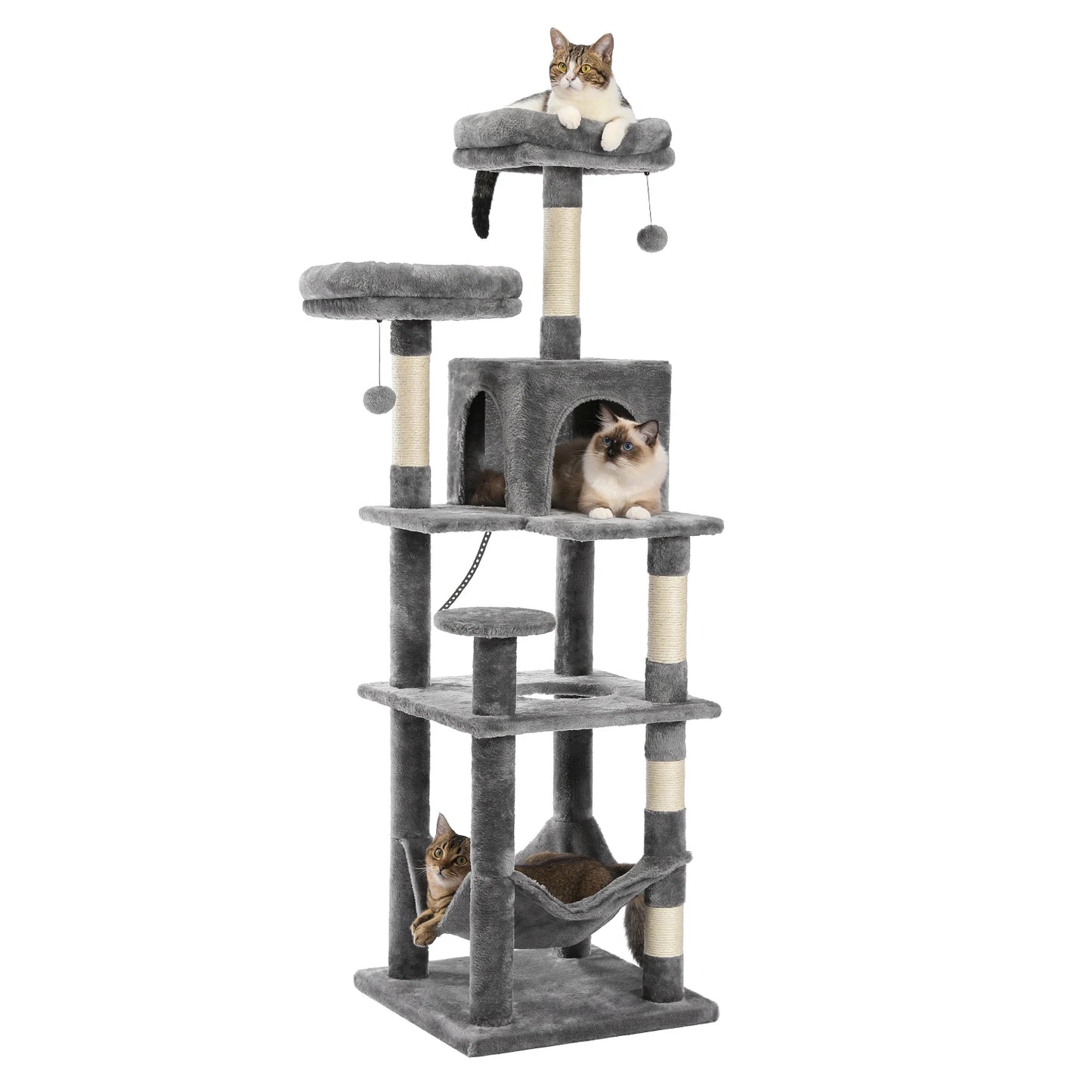 Large Cat Tree Tower for Indoor Cats, Multi-Level Cat Condo with Scratching Posts, Plush Perches, Caves & Scratching Boards