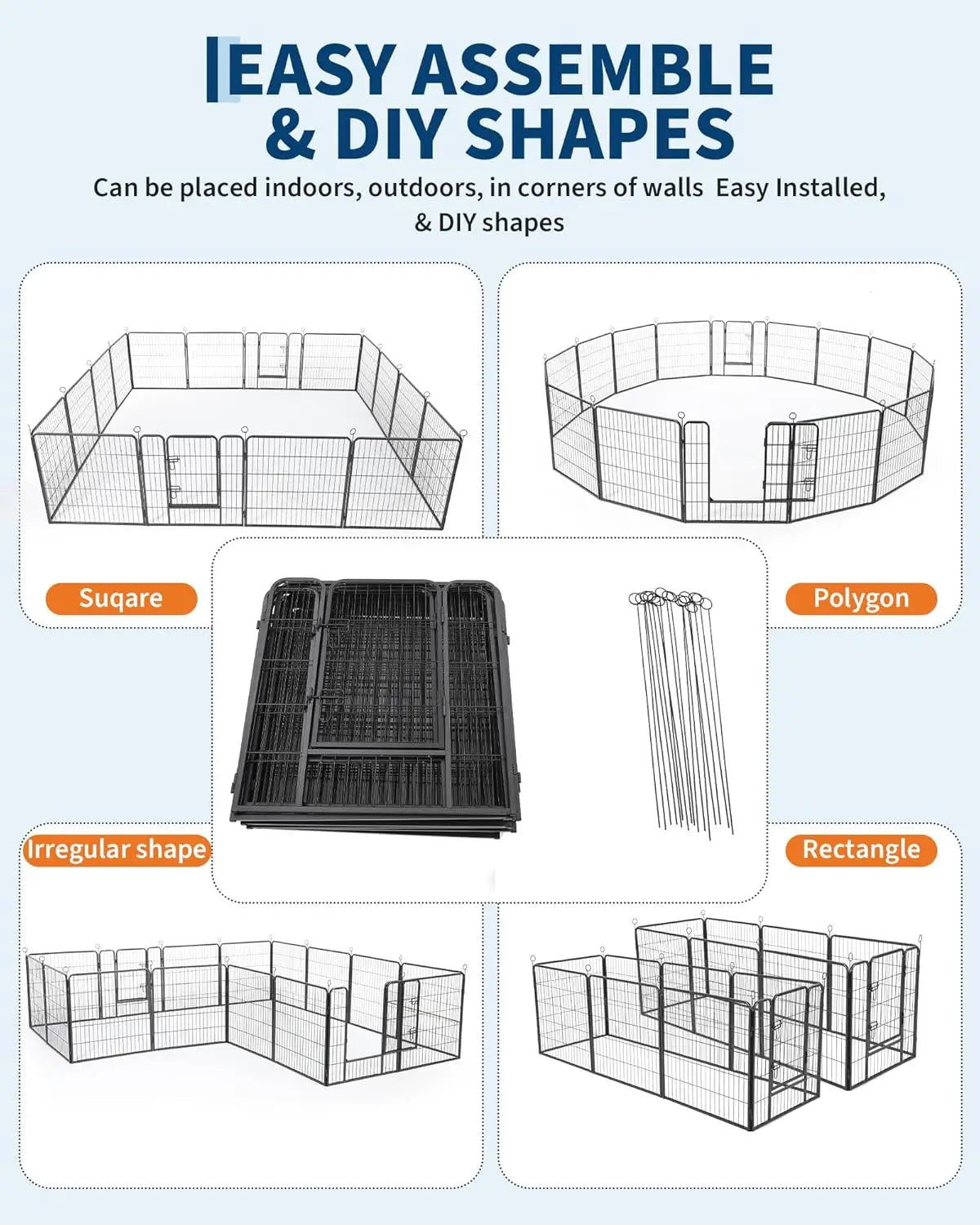 16 Panels Heavy Duty Metal Dog Playpen with Gate,Portable Outdoor/Indoor Yard Camping Pet Exercise Fence for Large & Small Dogs,