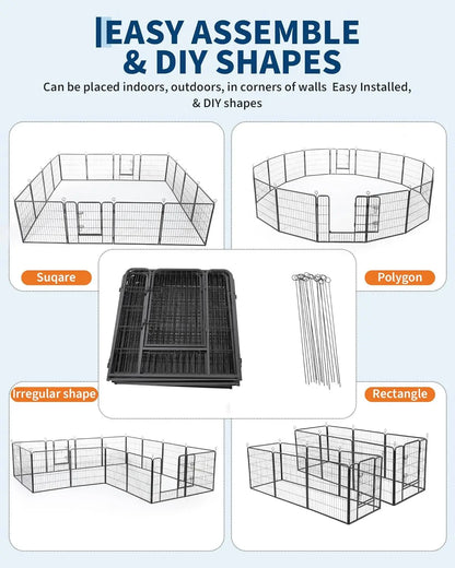 16 Panels Heavy Duty Metal Dog Playpen with Gate,Portable Outdoor/Indoor Yard Camping Pet Exercise Fence for Large & Small Dogs,