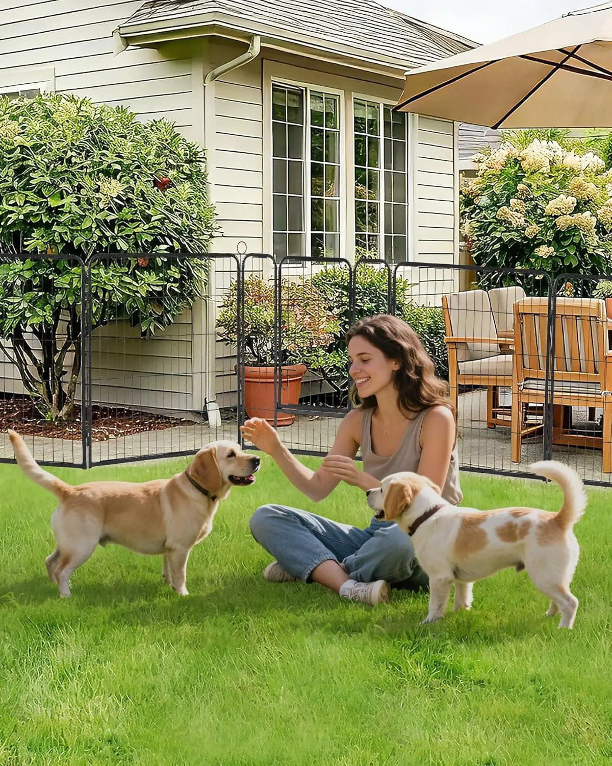16 Panels Heavy Duty Metal Dog Playpen with Gate,Portable Outdoor/Indoor Yard Camping Pet Exercise Fence for Large & Small Dogs,