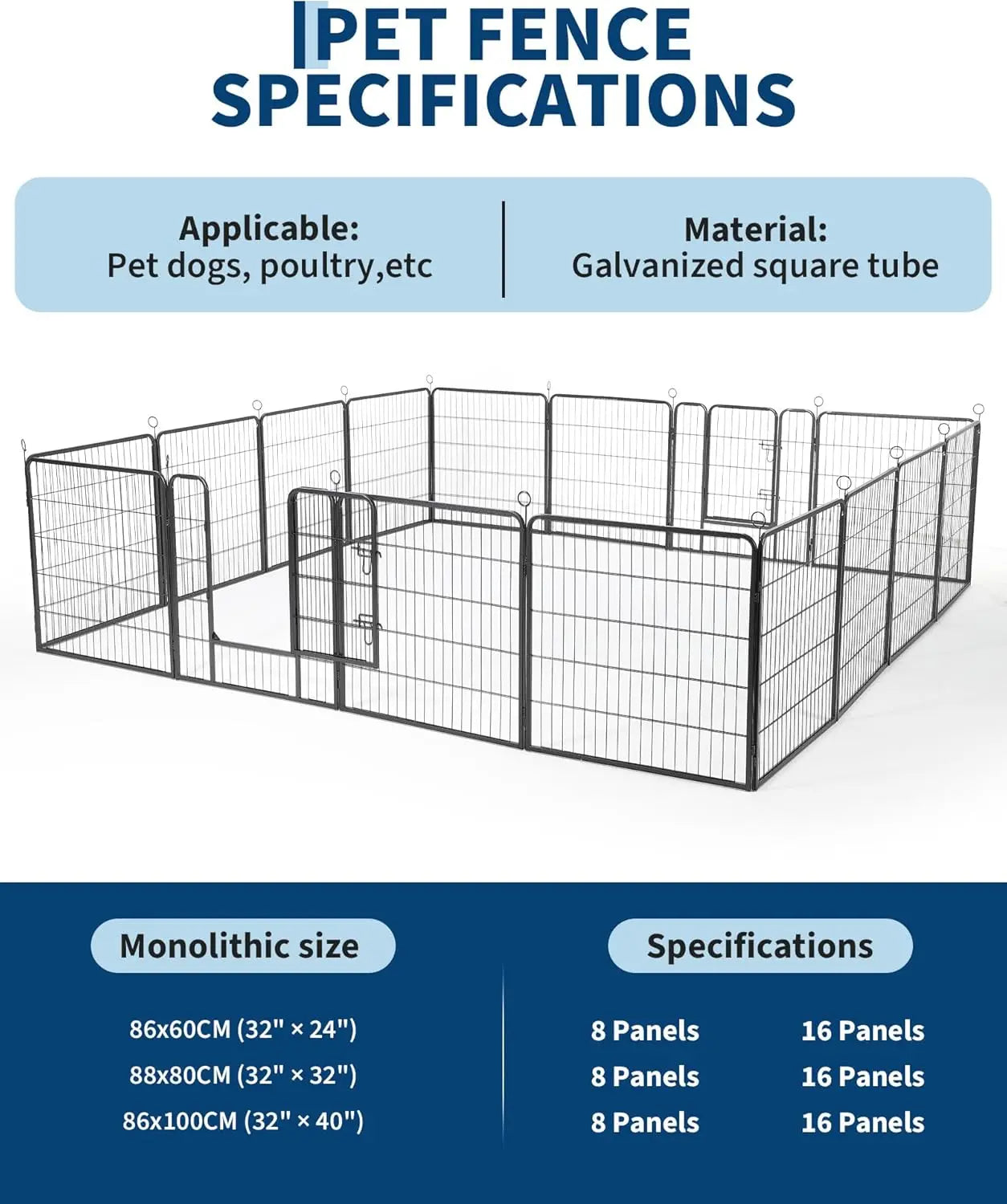 16 Panels Heavy Duty Metal Dog Playpen with Gate,Portable Outdoor/Indoor Yard Camping Pet Exercise Fence for Large & Small Dogs,