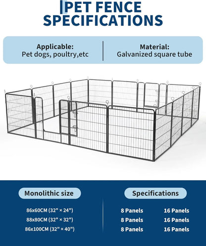 16 Panels Heavy Duty Metal Dog Playpen with Gate,Portable Outdoor/Indoor Yard Camping Pet Exercise Fence for Large & Small Dogs,