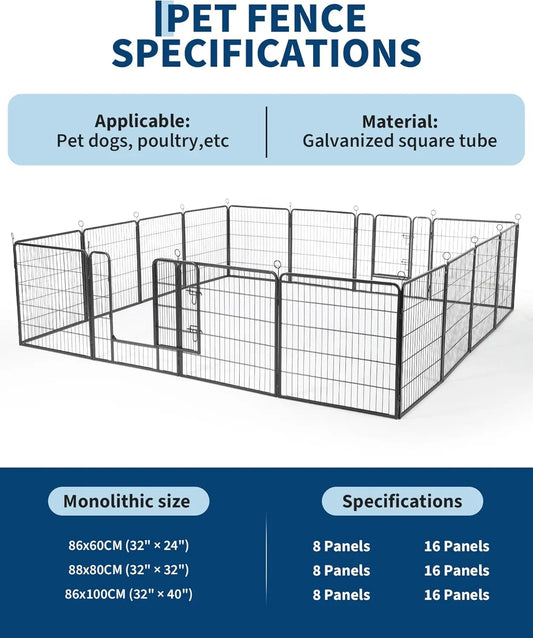 16 Panels Heavy Duty Metal Dog Playpen with Gate,Portable Outdoor/Indoor Yard Camping Pet Exercise Fence for Large & Small Dogs,