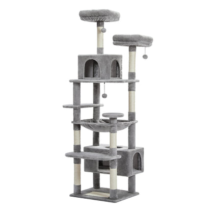 Large Cat Tree Tower for Indoor Cats, Multi-Level Cat Condo with Scratching Posts, Plush Perches, Caves & Scratching Boards