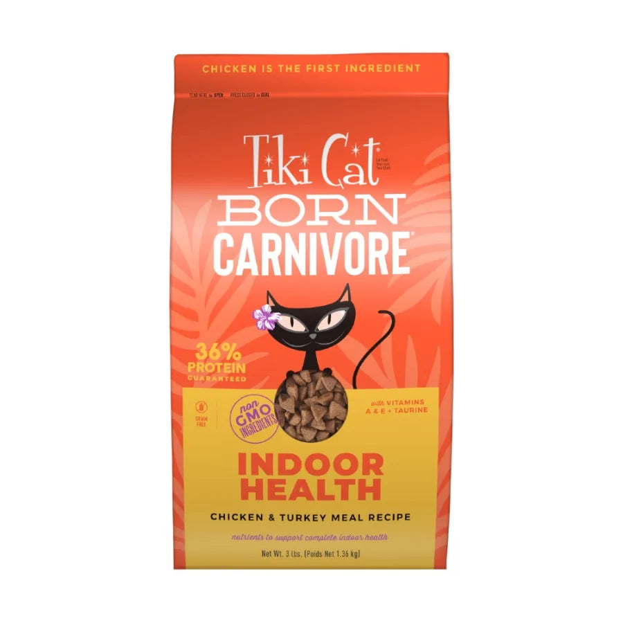 Tiki Cat Born Carnivore Indoor Health Dry Cat Food Chicken & Turkey Meal Recipe High Protein Grain-Free Indoor Cats 3 lb