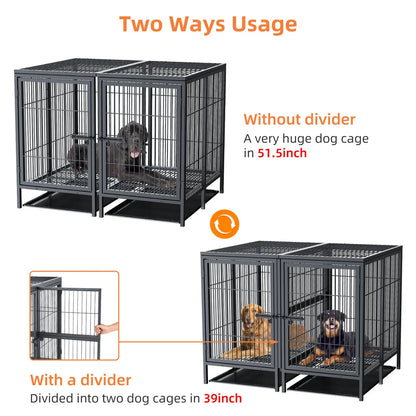 2-in-1 Heavy Duty Metal Dog Cage with Removable Divider,Pet Dog Crate Double Kennel for Two Dogs