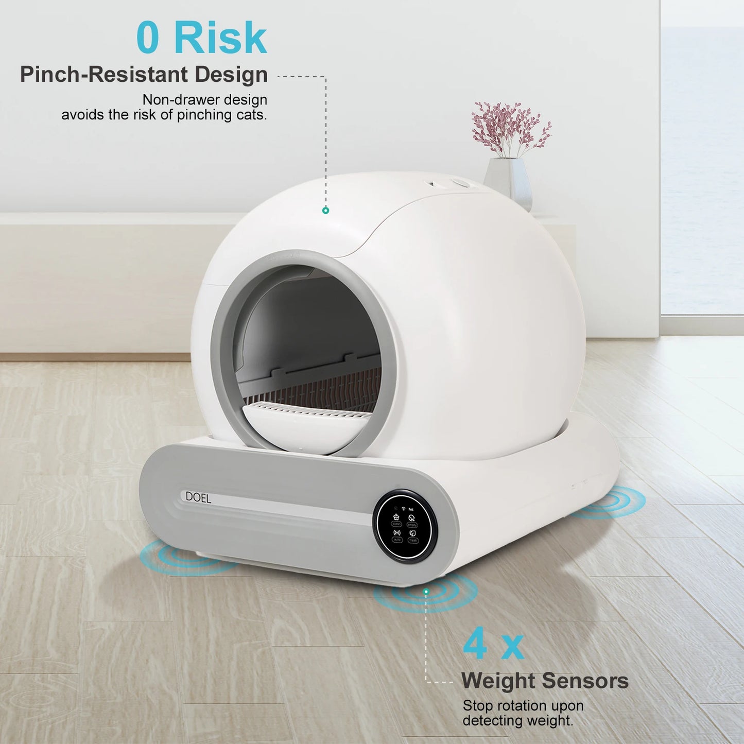 Self Cleaning Cat Litter Box, 65L Automatic Cat Litter Box with App Control, 2.4G WiFi, Litter Mat & Trash Bags, Smart Cat Toilet