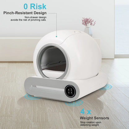 Self Cleaning Cat Litter Box, 65L Automatic Cat Litter Box with App Control, 2.4G WiFi, Litter Mat & Trash Bags, Smart Cat Toilet