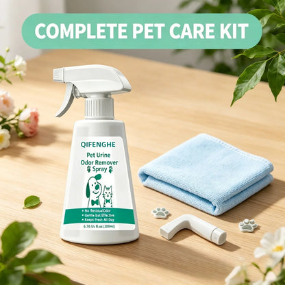 QIFENGHE Pet Odor Eliminator Spray 200ml – Cat & Dog Urine Odor Remover for Carpet, Furniture, Floors & Litter Box, Fragrance Free Formula