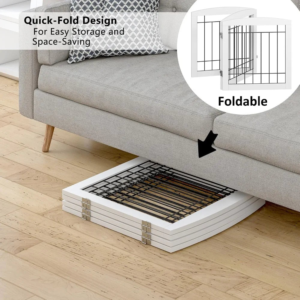 Free Standing Dog Gate, 3-Panel Wooden Pet Fence, 60"W x 24"H, Foldable for Doorways, Stairs, Indoor Use, White