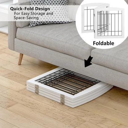 Free Standing Dog Gate, 3-Panel Wooden Pet Fence, 60"W x 24"H, Foldable for Doorways, Stairs, Indoor Use, White