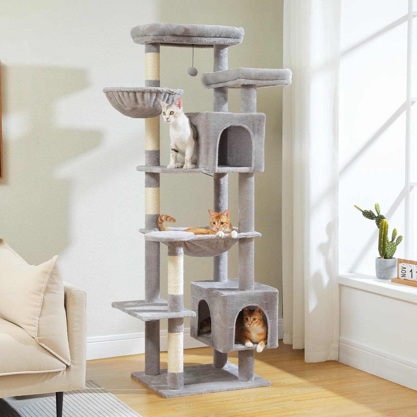Large Cat Tree Tower for Indoor Cats, Multi-Level Cat Condo with Scratching Posts, Plush Perches, Caves & Scratching Boards