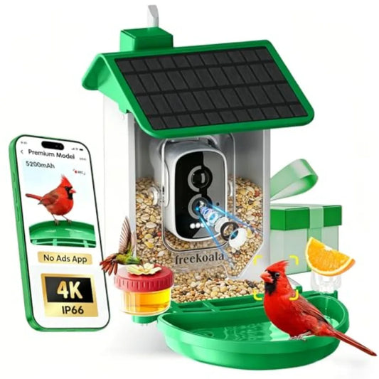 Smart Bird Feeder with 4K UHD Camera, AI Bird Identification, Instant Arrival Alerts, Solar Powered, 5200mAh Rechargeable Battery