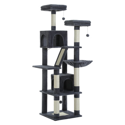 Large Cat Tree Tower for Indoor Cats, Multi-Level Cat Condo with Scratching Posts, Plush Perches, Caves & Scratching Boards