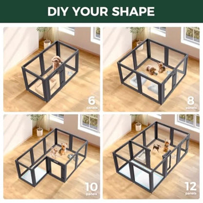 AuraSpace Acrylic Indoor Dog Playpen for Puppies and Small Dogs 24 Inch 12 Panels Black