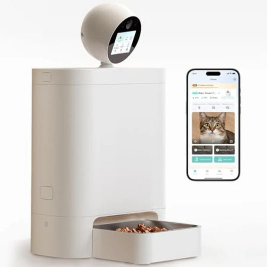 Automatic Cat Feeder with Camera 360°, 2K HD Pet Feeder with Night Vision and 2-Way Audio, Smart APP Control, AI Smart Cat Feed