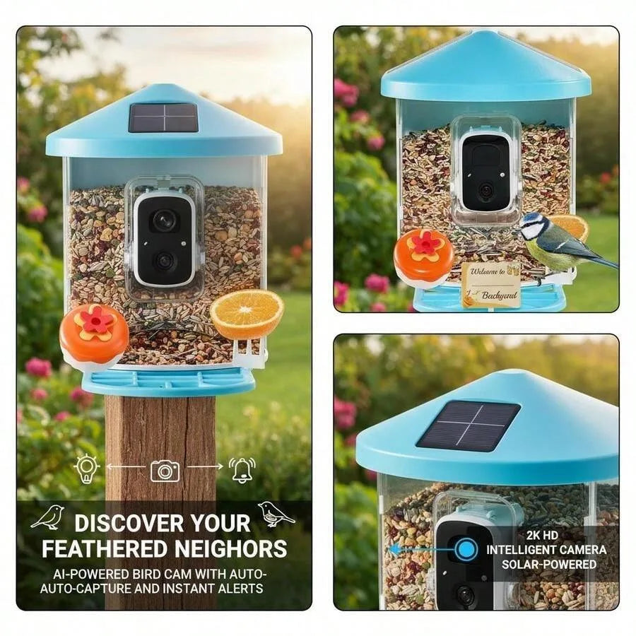 Smart Bird Feeder with Camera 2K HD | AI Bird Species Recognition | Solar Powered
