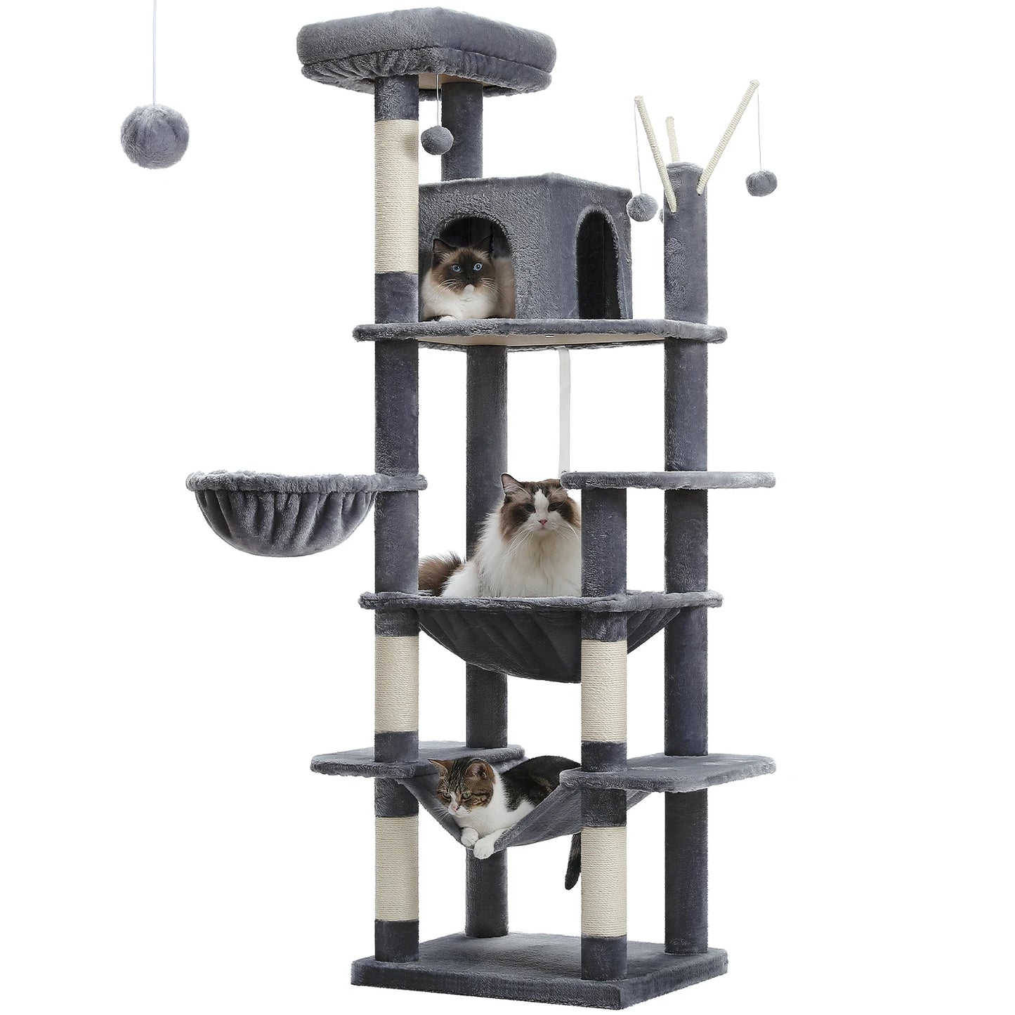 Large Cat Tree Tower for Indoor Cats, Multi-Level Cat Condo with Scratching Posts, Plush Perches, Caves & Scratching Boards