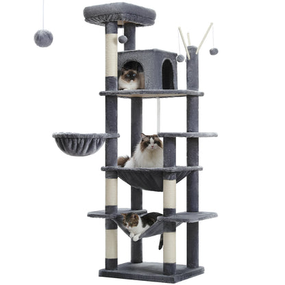 Large Cat Tree Tower for Indoor Cats, Multi-Level Cat Condo with Scratching Posts, Plush Perches, Caves & Scratching Boards