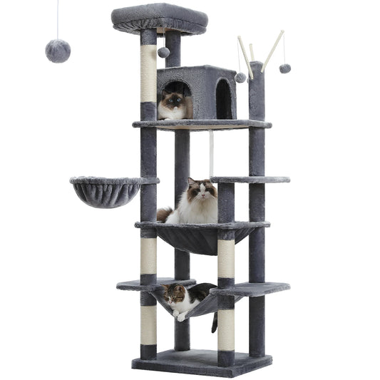 Large Cat Tree Tower for Indoor Cats, Multi-Level Cat Condo with Scratching Posts, Plush Perches, Caves & Scratching Boards
