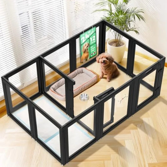 AuraSpace Acrylic Indoor Dog Playpen for Puppies and Small Dogs 24 Inch 12 Panels Black