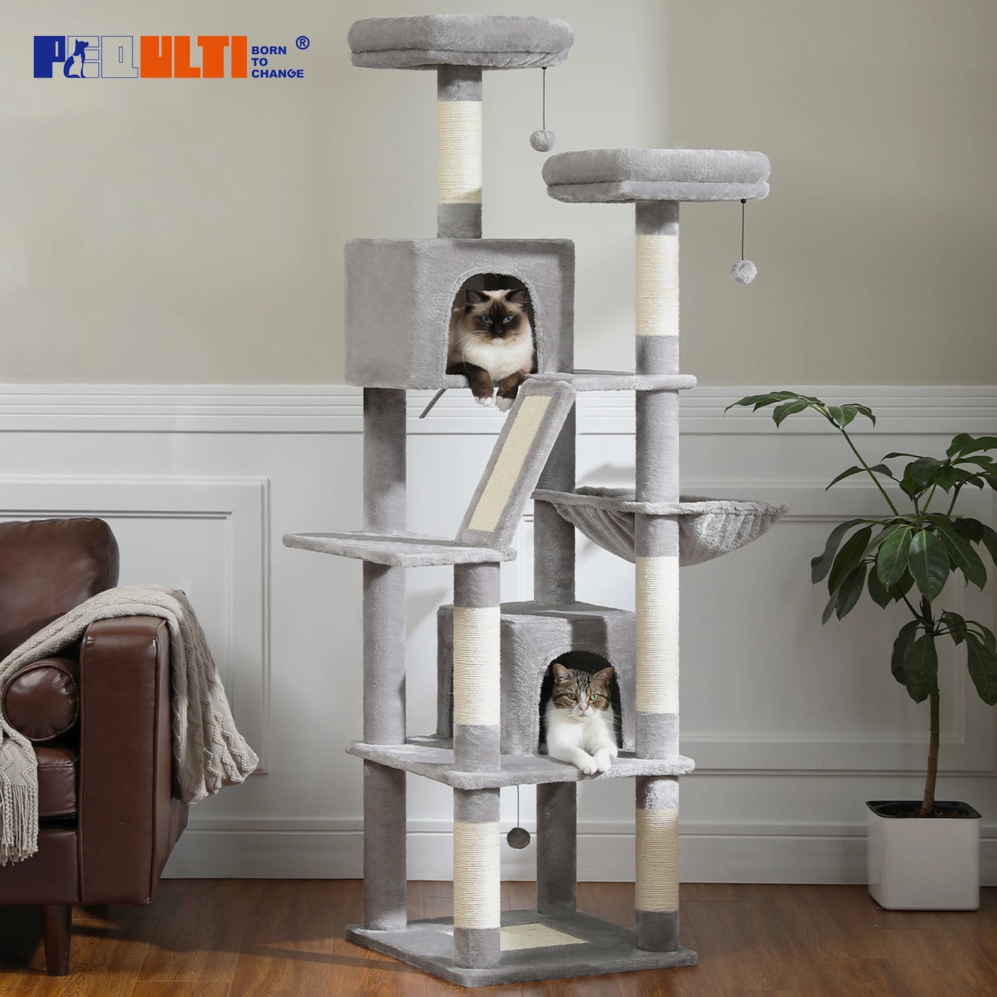 Large Cat Tree Tower for Indoor Cats, Multi-Level Cat Condo with Scratching Posts, Plush Perches, Caves & Scratching Boards