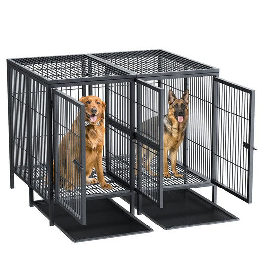 2-in-1 Heavy Duty Metal Dog Cage with Removable Divider,Pet Dog Crate Double Kennel for Two Dogs