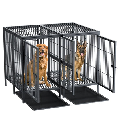 2-in-1 Heavy Duty Metal Dog Cage with Removable Divider,Pet Dog Crate Double Kennel for Two Dogs