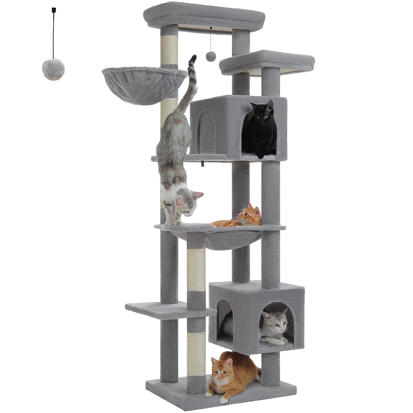 Large Cat Tree Tower for Indoor Cats, Multi-Level Cat Condo with Scratching Posts, Plush Perches, Caves & Scratching Boards