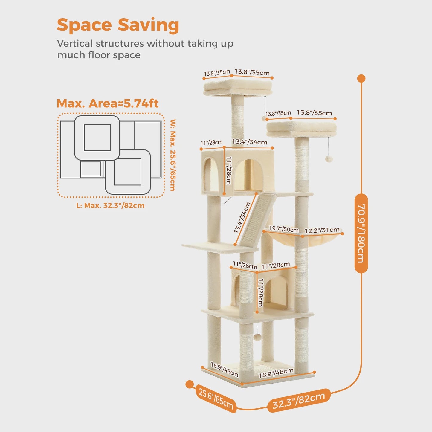 Large Cat Tree Tower for Indoor Cats, Multi-Level Cat Condo with Scratching Posts, Plush Perches, Caves & Scratching Boards