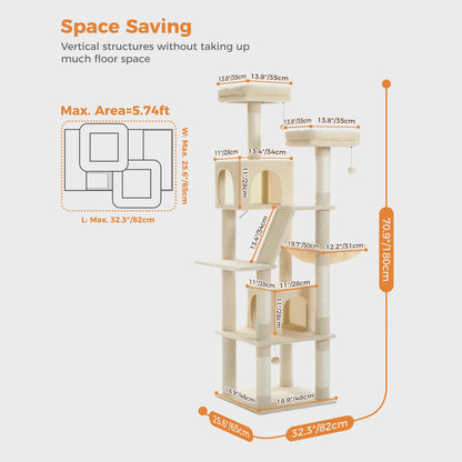 Large Cat Tree Tower for Indoor Cats, Multi-Level Cat Condo with Scratching Posts, Plush Perches, Caves & Scratching Boards