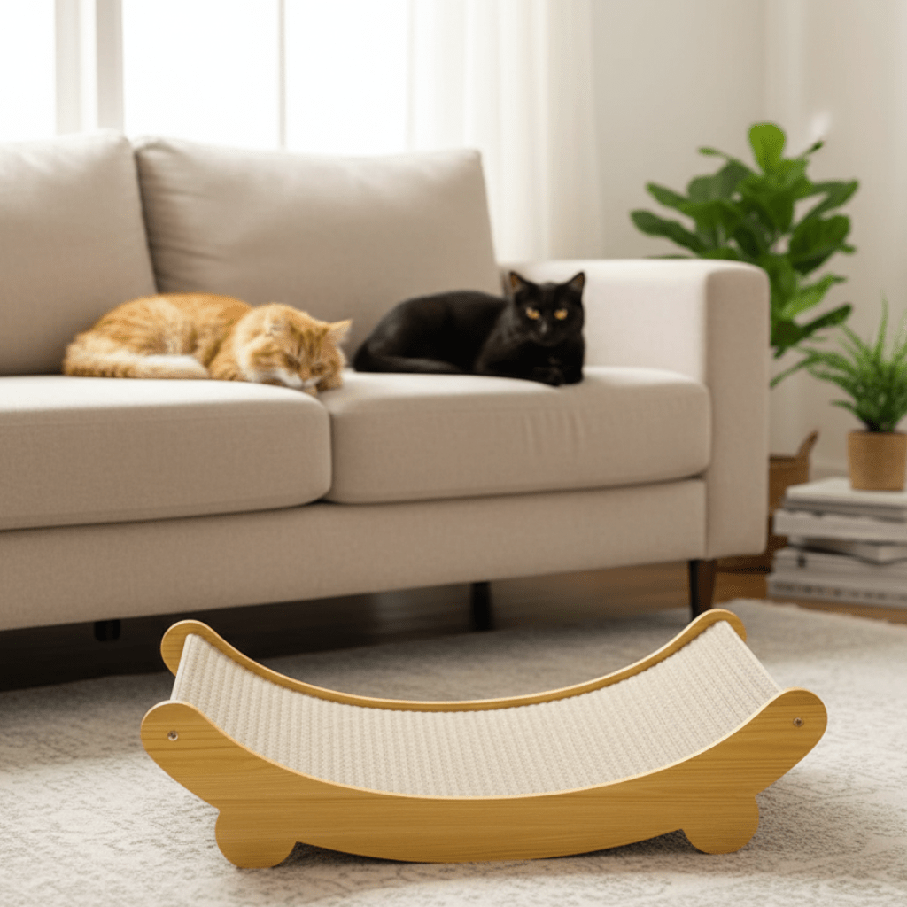 CATTERREST – Wooden scratching panel with integrated, cozy cat bed