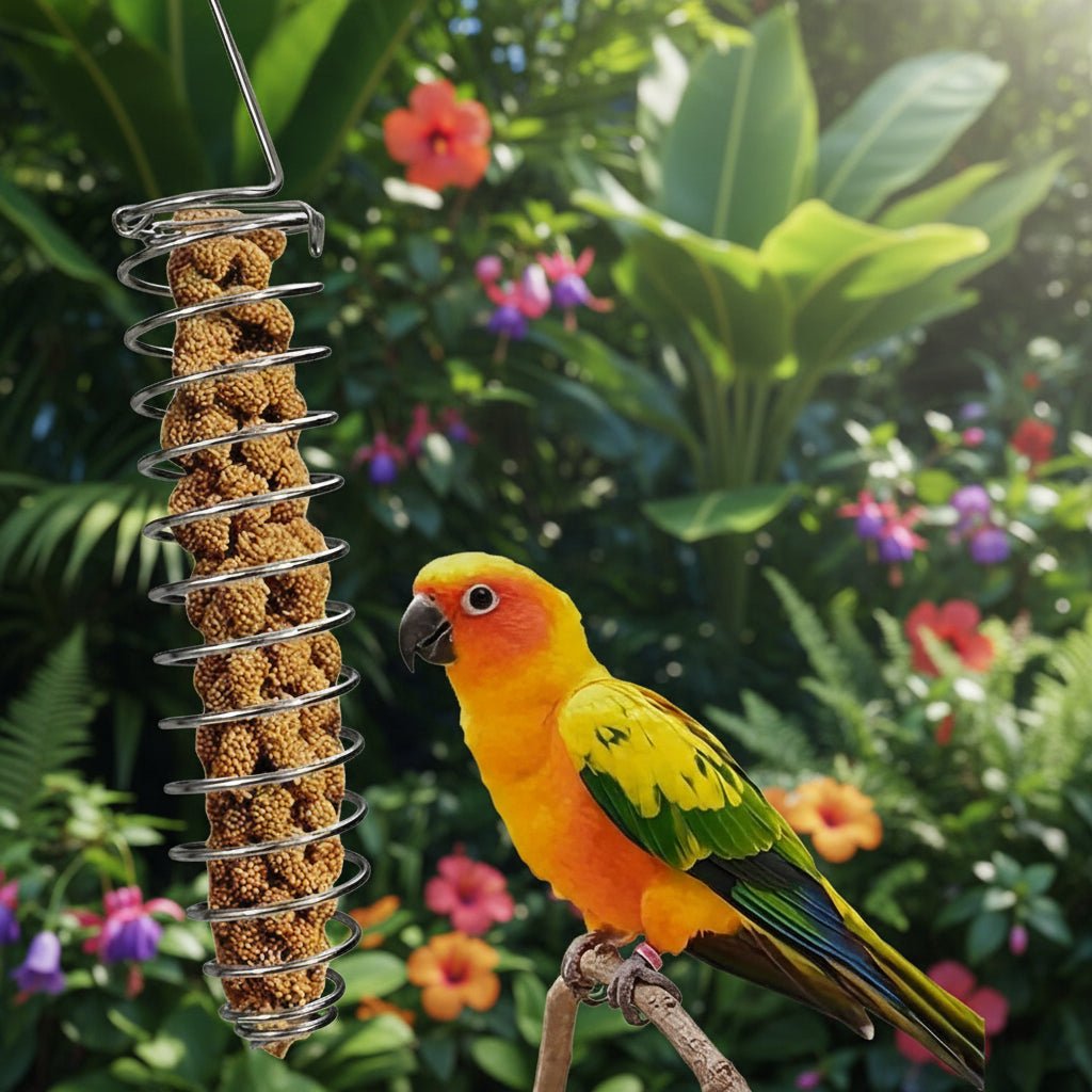 STEELSWIRL – Robust stainless steel parrot food dispenser for long-term use