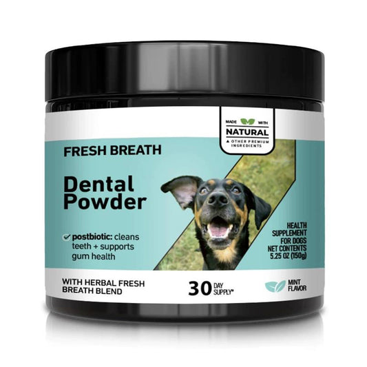 Dog Dental Powder Breath Freshener for Teeth Cleaning, Plaque & Tartar Remover – Kelp & Mint Dental Care for Dogs