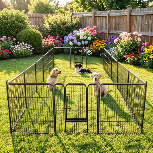 16 Panels Heavy Duty Metal Dog Playpen with Gate,Portable Outdoor/Indoor Yard Camping Pet Exercise Fence for Large & Small Dogs,