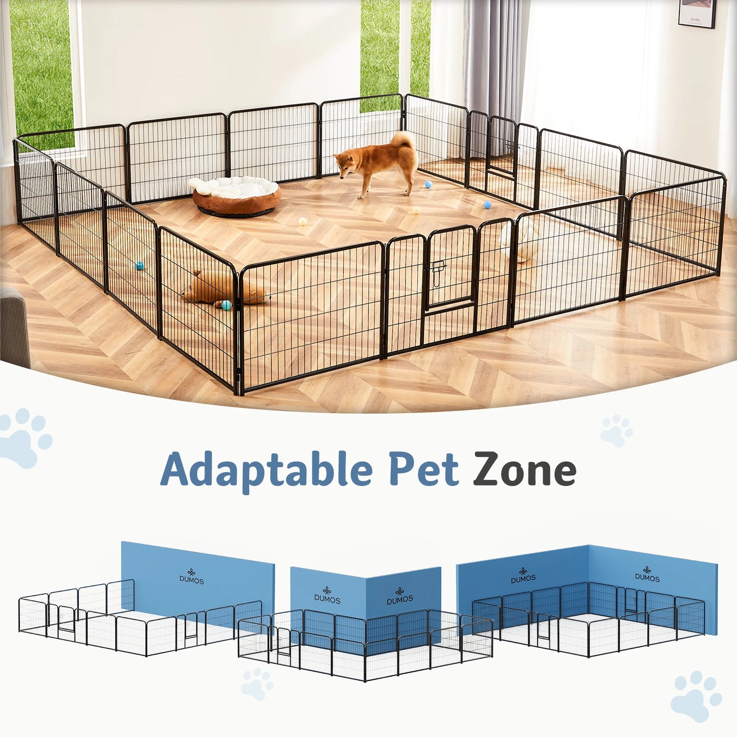 16 Panel Dog Playpen with Gate, Foldable Metal Pet Fence for Large Dogs & Puppies, Indoor & Outdoor Exercise Pen for Yard & Camping