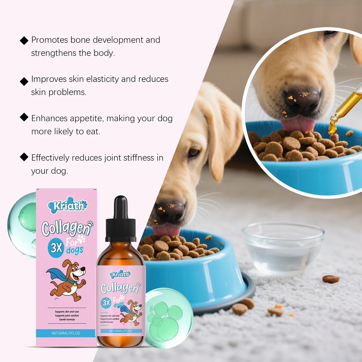 Dog Collagen Drops 60ml | Joint, Bone, Skin & Coat Health Support Supplement