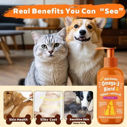 Omega 3 Fish Oil for Dogs & Cats – Wild Alaskan Salmon & Pollock Oil Supplement for Skin, Coat, Heart & Joint Health, 8.5 Fl Oz