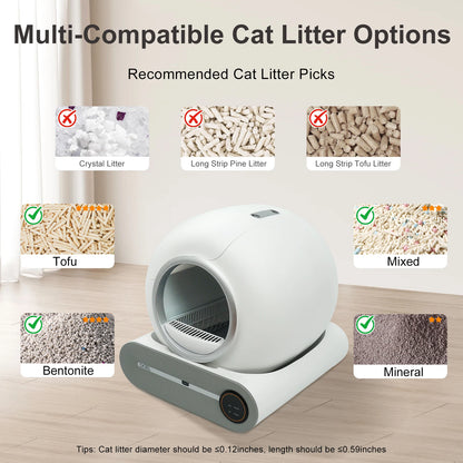 Self Cleaning Cat Litter Box, 65L Automatic Cat Litter Box with App Control, 2.4G WiFi, Litter Mat & Trash Bags, Smart Cat Toilet