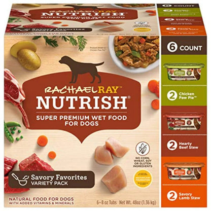 Rachael Ray Premium Natural Wet Dog Food, Savory Favorites Variety Pack, 6 x 8 oz | Wet Dog Food Made with Real Ingredients, Tasty and Nutritious.
