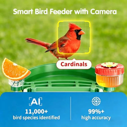 Smart Bird Feeder with 4K UHD Camera, AI Bird Identification, Instant Arrival Alerts, Solar Powered, 5200mAh Rechargeable Battery
