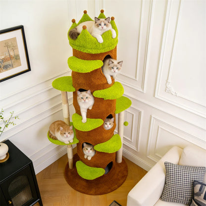 Modern 187cm Tall Green Indoor Cat Tower Center Multi-level Cat Climbing Actitivy Tower with Scratching Posts