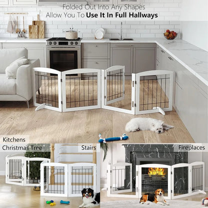 Free Standing Dog Gate, 3-Panel Wooden Pet Fence, 60"W x 24"H, Foldable for Doorways, Stairs, Indoor Use, White
