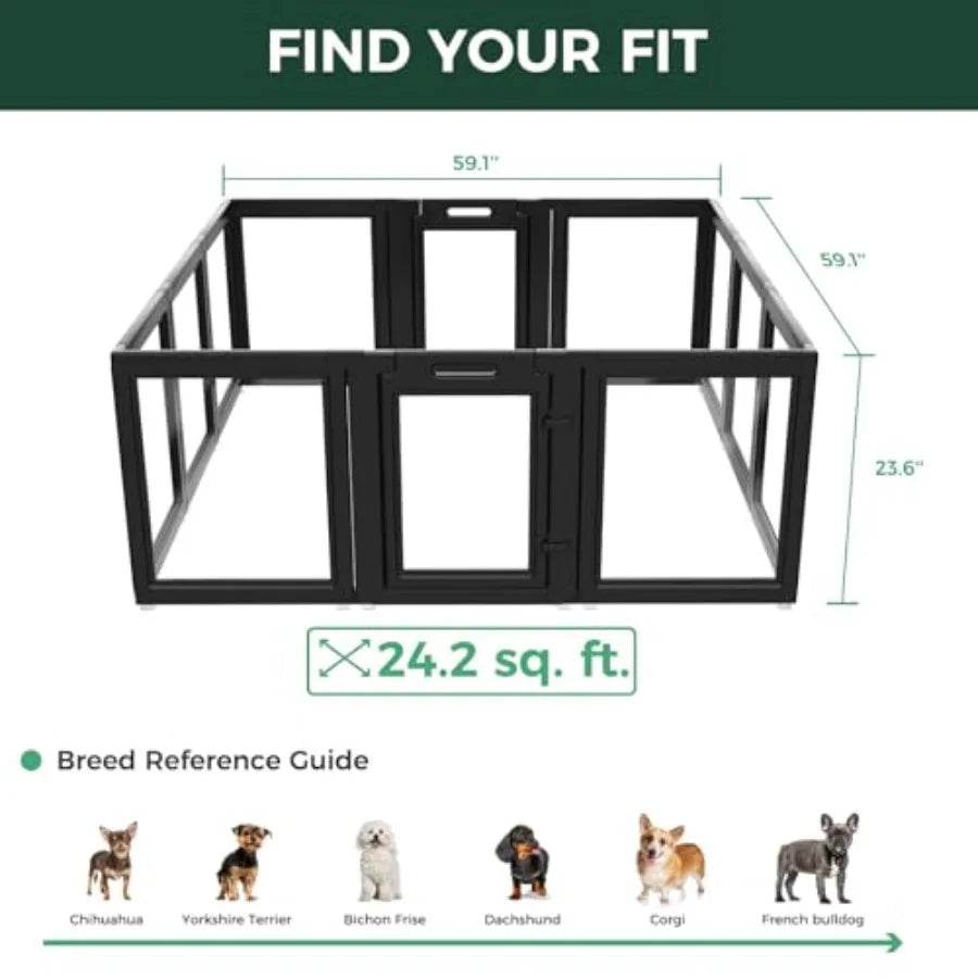 AuraSpace Acrylic Indoor Dog Playpen for Puppies and Small Dogs 24 Inch 12 Panels Black