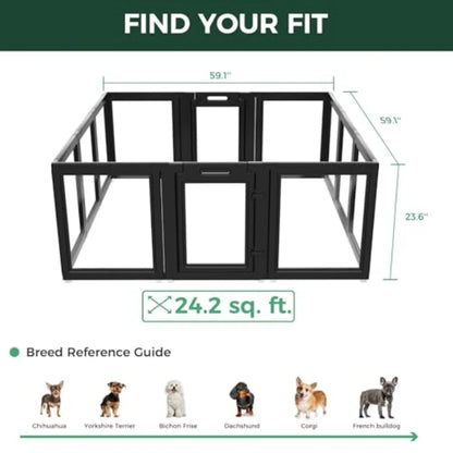 AuraSpace Acrylic Indoor Dog Playpen for Puppies and Small Dogs 24 Inch 12 Panels Black