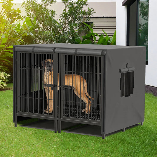 2-in-1 Heavy Duty Metal Dog Cage with Removable Divider,Pet Dog Crate Double Kennel for Two Dogs