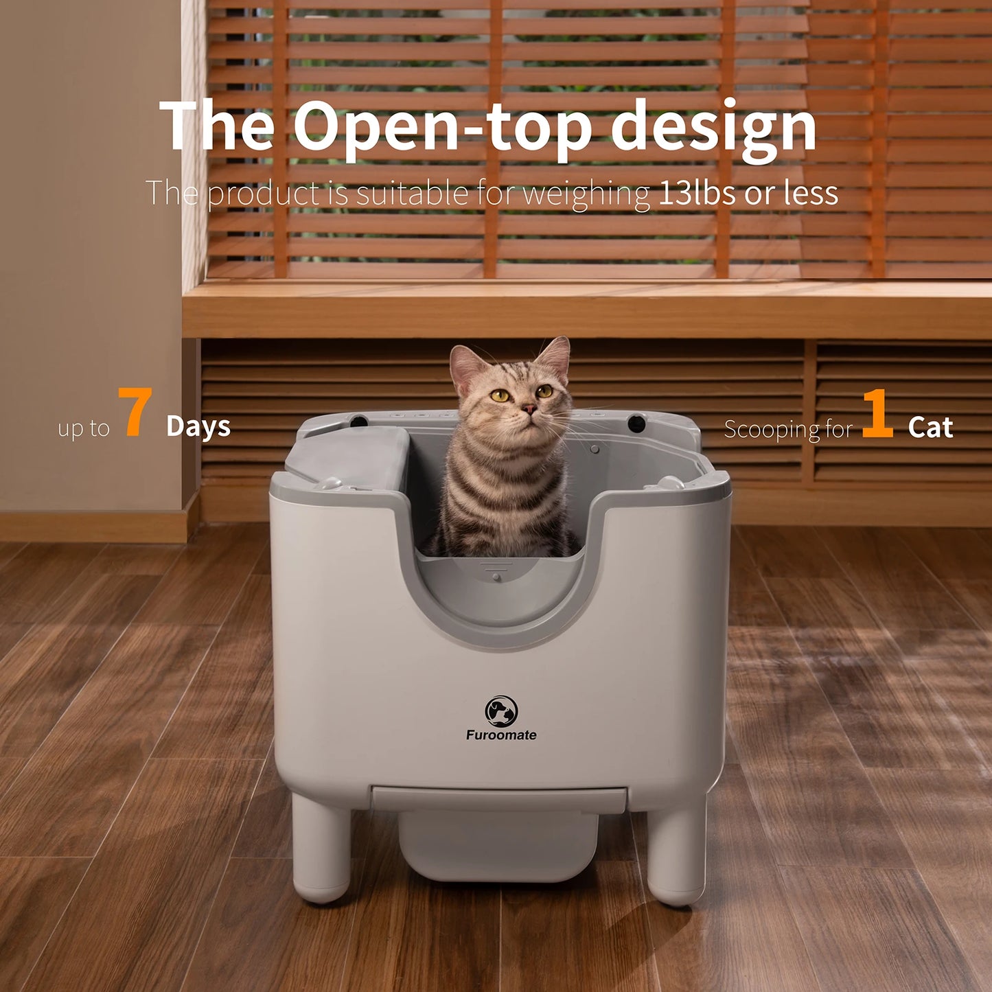 F6 Self Cleaning Cat Litter Box, Open-Top Automatic Cat Litter Box with Odor Control, Safety Protection & Easy Maintenance