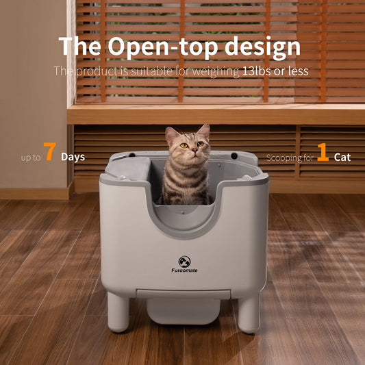 F6 Self Cleaning Cat Litter Box, Open-Top Automatic Cat Litter Box with Odor Control, Safety Protection & Easy Maintenance
