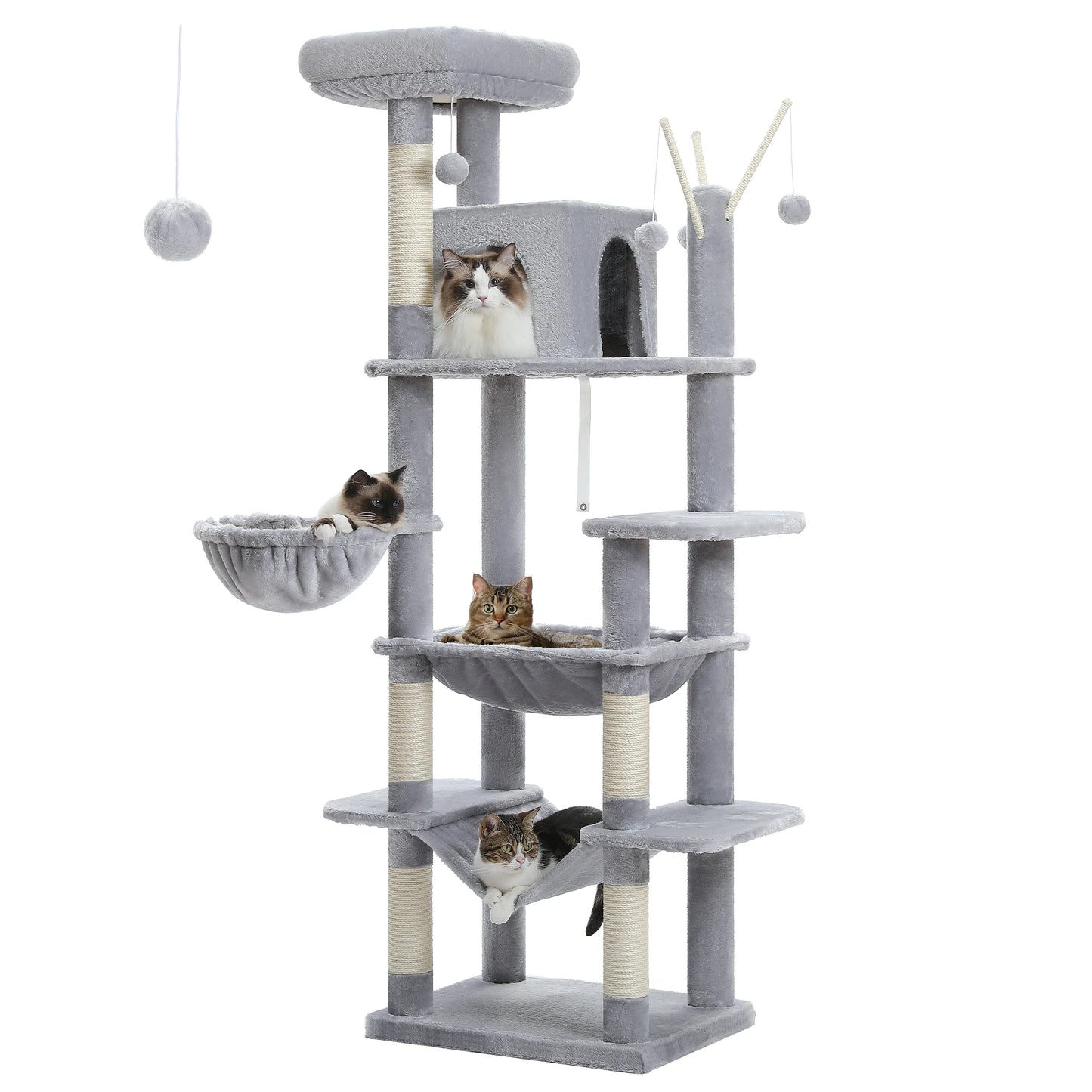Large Cat Tree Tower for Indoor Cats, Multi-Level Cat Condo with Scratching Posts, Plush Perches, Caves & Scratching Boards