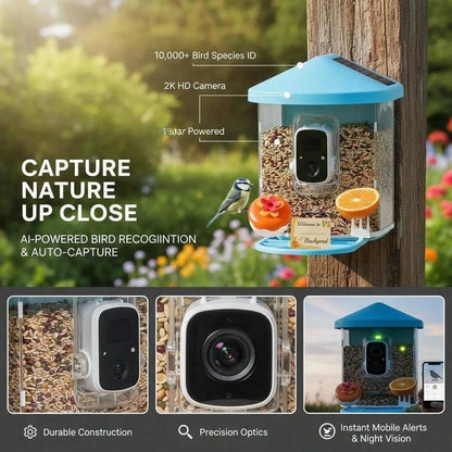 Smart Bird Feeder with Camera 2K HD | AI Bird Species Recognition | Solar Powered